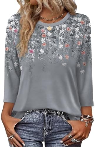 Spring Tops For Women Plus Size Clothes Long Sleeve Tops Women in B-grey Flowers