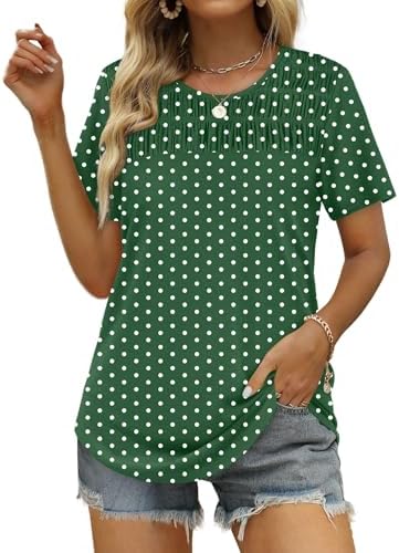 Spring Tops for Women Short Sleeve Crewneck Tshirts Shirts for in Z Green Dot