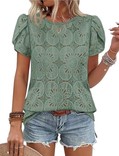 Spring Tops for Women Trendy Boho Crochet Lace Embroidered