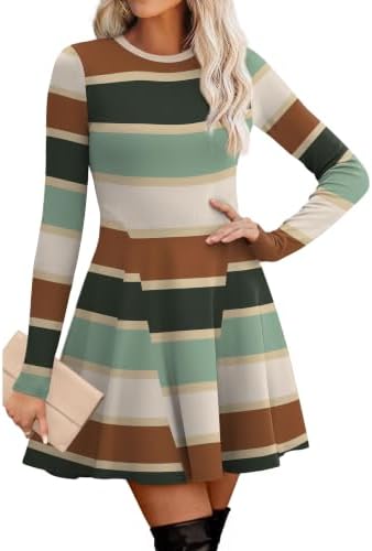 Striped Dress for Women Fit And Flare Business Casual Outfits in Print Stripes 1