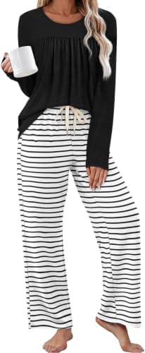 Striped Lounge Set Pleated Pajama Sets for Women 2 Piece Fall in Print Striped