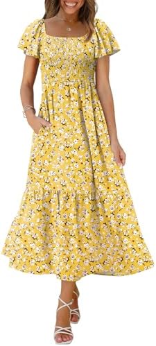 Summer Dress Baby Shower Dress Guest Maxi Dresses for Women in Floral Yellow