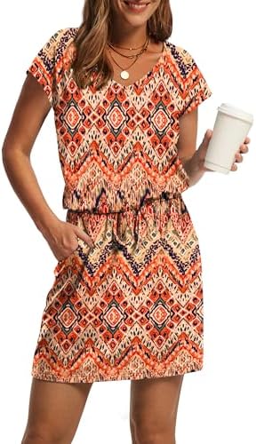 Summer Dresses for Women 2025 Loose V Neck T Shirt Tie Waist in Boho