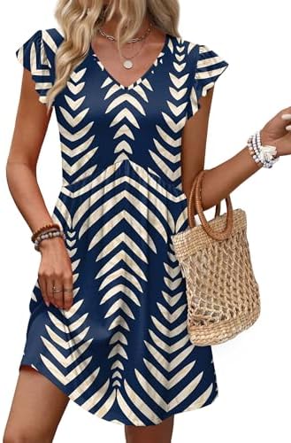 Summer Dresses for Women 2026 Beach Dresses Vacation Outfits in L-navy Stripes