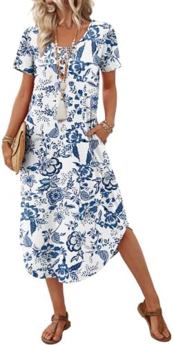 Summer Dresses for Women 2026 Casual Beach Vacation Outfits in B-blue Boho Print