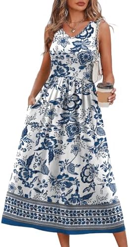Summer Dresses for Women 2026 Casual Long Dresses with Pockets in Mandala Boho Print