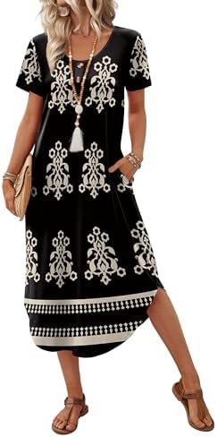 Summer Dresses for Women 2026 Casual Vacation Outfits Spring in Black Print