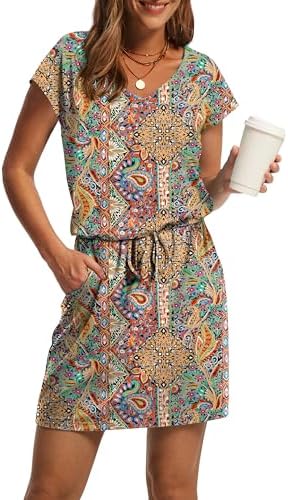 Summer Dresses for Women 2026 Flowy Beach Vacation Clothes Midi in Colored Print