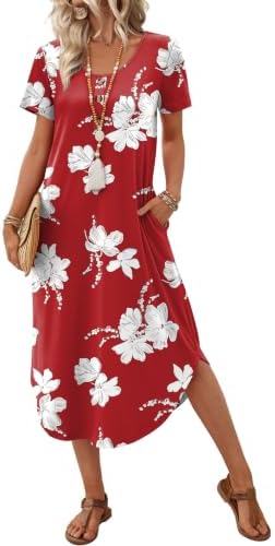 Summer Dresses for Women 2026 Hawaiian Dresses Beach Vacation in Floral Red Flowers