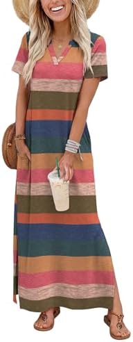 Summer Dresses for Women 2026 Maxi Dress Spring Fall Clothes in Multicoloured Stripe