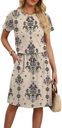 Summer Dresses for Women 2026 Sundresses Casual Long Flowy in Beige Pattern
