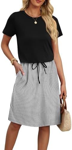 Summer Dresses for Women Beach Vacation Clothes Cruise Resort in Black White Stripes