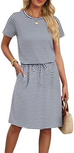 Summer Dresses for Women Beach Vacation Clothes Hawaiian Cruise in Dark Blue Stripe