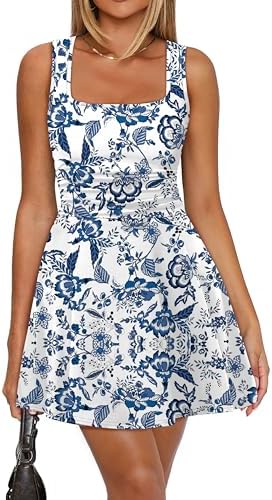 Summer Dresses for Women Blue and White Floral Dress Summer in Print Blue White
