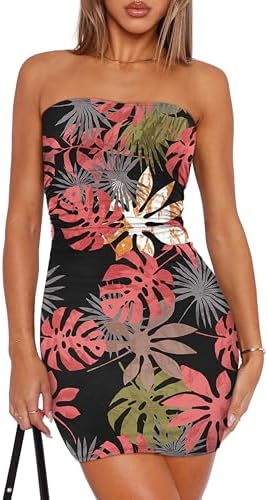 Summer Dresses for Women Bodycon Mini Cocktail Dress Rose Pink in Rose Pink Flower