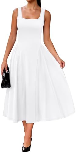 Summer Dresses for Women Square Neck Corset A Line Maxi Dress in White
