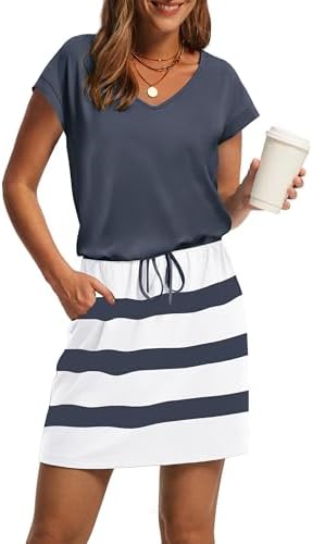 Summer Dresses for Women V Neck Short Sleeve Loose T Shirt Mini