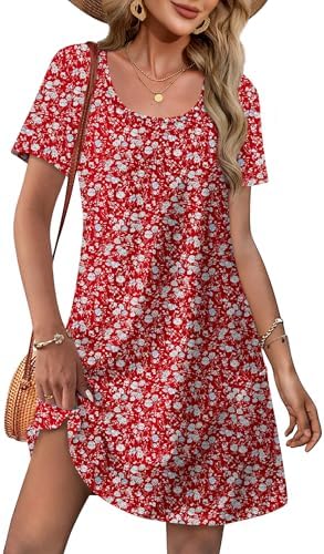 Summer Plus Size Dresses for Women 2026 Casual Square Neck in G-red Floral