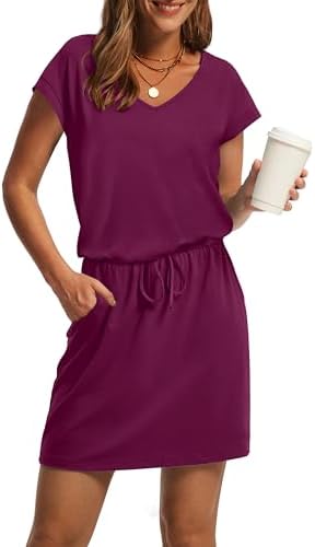 Summer Swimsuit Cover Up for Women Loose V Neck Short Sleeve T
