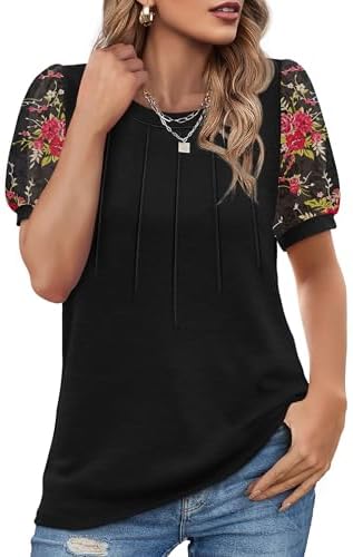 Summer Tops for Women 2025 Dressy Casual Beach Vacation Clothes in Z01-black Floral