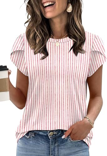 Summer Tops for Women 2026 Business Casual Outfits Work Shirts in Pink Stripe
