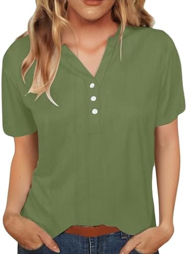 Summer Tops for Women 2026 Casual Button V Neck Henley Shirts