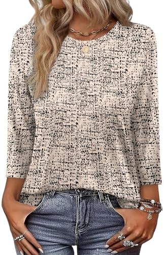 Summer Tops For Women 2026 Plus Size Tops 3/4 Length Sleeve in A-black Spots