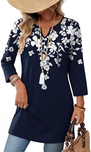 Summer Tops For Women 3/4 Length Sleeve Womens Tops Floral 13 in Floral 13