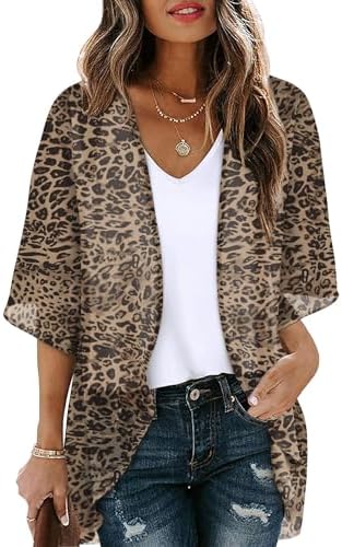 Summer Tops for Women 3/4 Sleeve Swimsuit Coverup for Women in Leopard