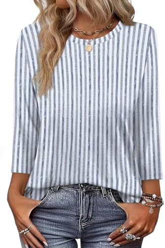 Summer Tops For Women Shirts 3/4 Length Sleeve Womens Tops in C-blue White Stripes