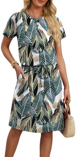 Sundresses for Women 2026 Boho Maxi Spring Dresses Short Sleeve in Floral Palm Leaf