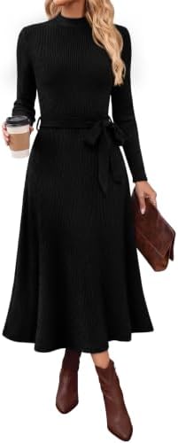 Sweater Dress Black Midi Dress Fall Outfits Long Sleeve Elegant in Black