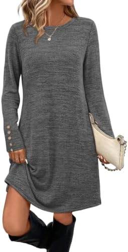 Sweater Dress Fall Dresses for Women 2026 Long Sleeve Dress in Dark Grey