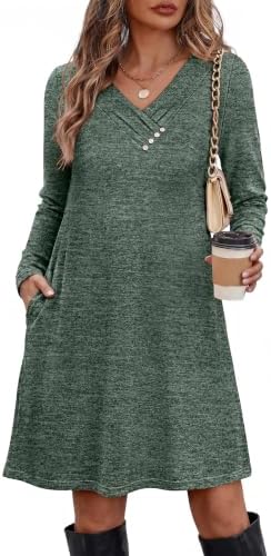 Sweater Dress Fall Dresses Long Sleeve Dress Plus Size Dresses in Green