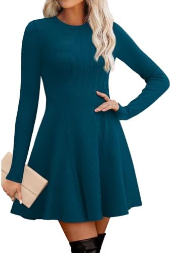 Sweater Dress for Women Crewneck Fit and Flare A-Line Dresses in Turquoise