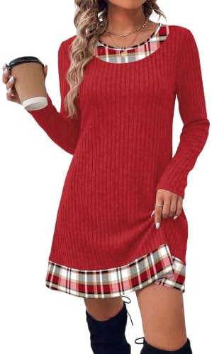Sweater Dress for Women Fall Dresses Long Sleeve Dressy Casual in Red Plaid