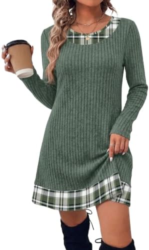 Sweater Dress for Women Fall Dresses Long Sleeve Dressy Casual in Green Plaid