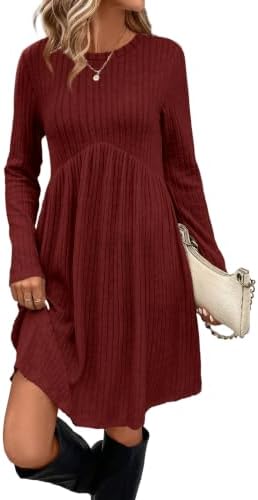 Sweater Dress Long Sleeve Dress for Women Fall Sweaters Tunic in Wine