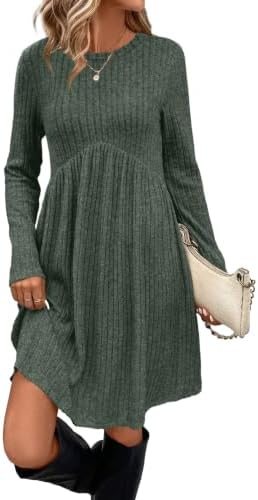 Sweater Dress Long Sleeve Empire Waist Dress Fall Dresses in Green