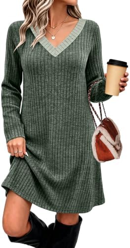 Sweater Dress Plus Size Fall Clothes Long Sleeve Dresses Green in A-green