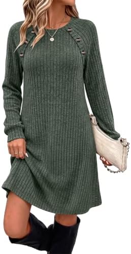 Sweater Dress Women Fall Clothes Winter Outfits Long Sleeve in 01 Green