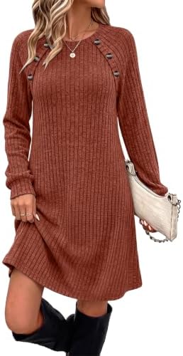 Sweater Dress Women Fall Clothes Winter Outfits Long Sleeve in 04 Caramel