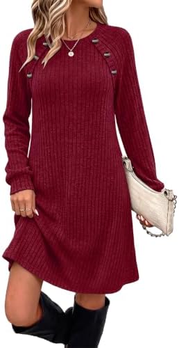 Sweater Dress Women Fall Clothes Winter Outfits Long Sleeve in 06 Red