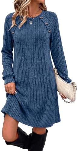 Sweater Dress Women Fall Clothes Winter Outfits Long Sleeve in 07 Blue