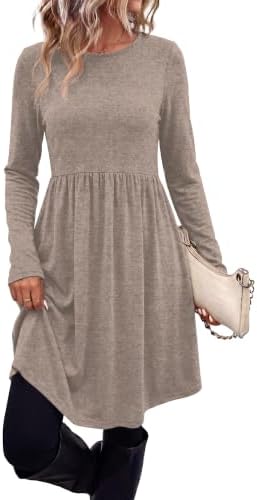 Sweater Dresses for Women 2026 Trendy Long Sleeve Winter Dress in Coffee
