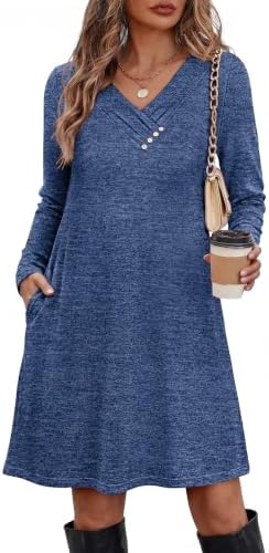 Sweater Dresses Long Sleeve Tunic Dress Casual Fall Dresses in Blue