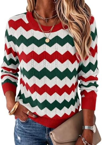 Sweaters for Women Business Casual Fall Clothes Women's Tops L in Cream Red Green