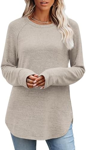 Sweaters for Women Fall Outfits Long Sleeve Shirts Tunic Tops XL in Khaki