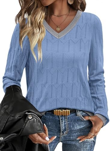 Sweaters for Women Long Sleeve Tops for Teachers Dressy Casual in Y-dusty Blue Grey