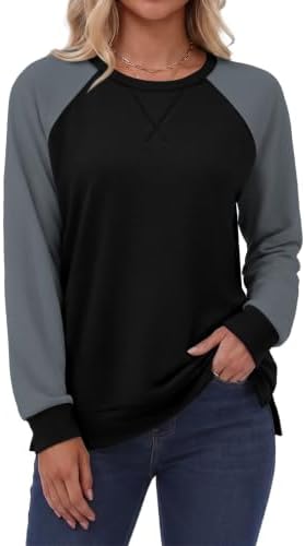 Sweatshirt for Women Crewneck Long Sleeve Tops Black Tunics L